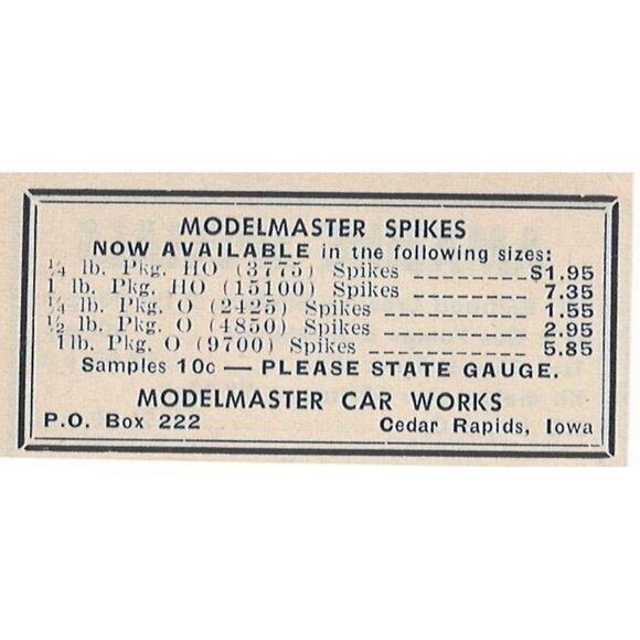 Modelmaster Car Works Spikes Vintage Print Ad 1954 Cedar Rapids Iowa Original u - Picture 1 of 1